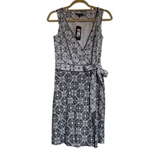 NWT Tommy Hilfiger Navy Blue White Print Wrap‎ Dress Size XS